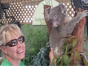 Julie petting a Koala Bear at Featherdale Wildlife Park