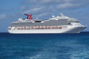 View of the ship from shore at Half Moon Cay