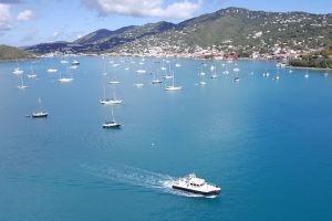 View from our balcony of the boats in the bay at St. Thomas