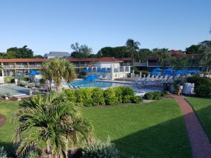 A view of our hotel, The West Wind Inn, located between Tarpon Bay Beach and Bowman’s Beach facing south on the Gulf of Mexico